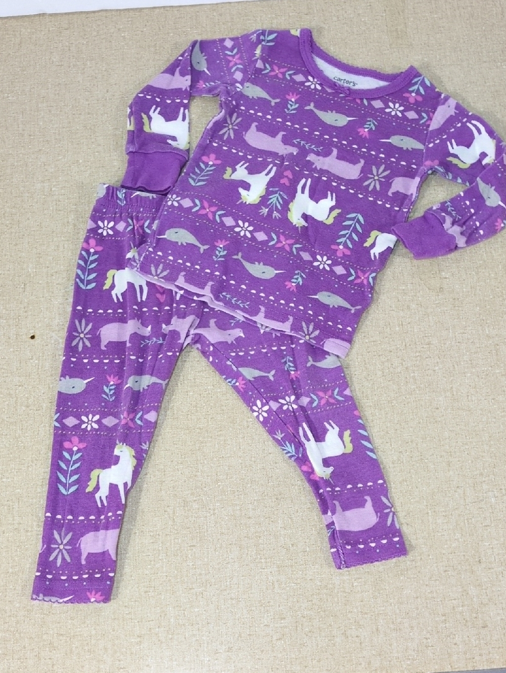 Carter's Purple Unicorn & Narwhal Print Two-Piece Pajama Set